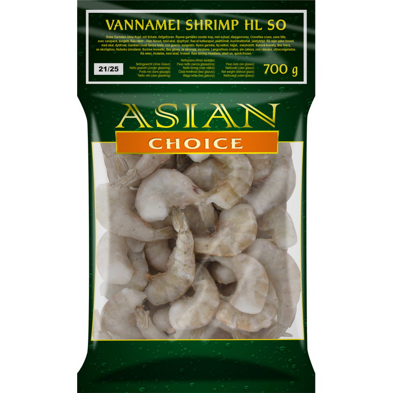 Djupfrysta Vannamei Räkor (HL SO) 21/25 700g, Asian Choice