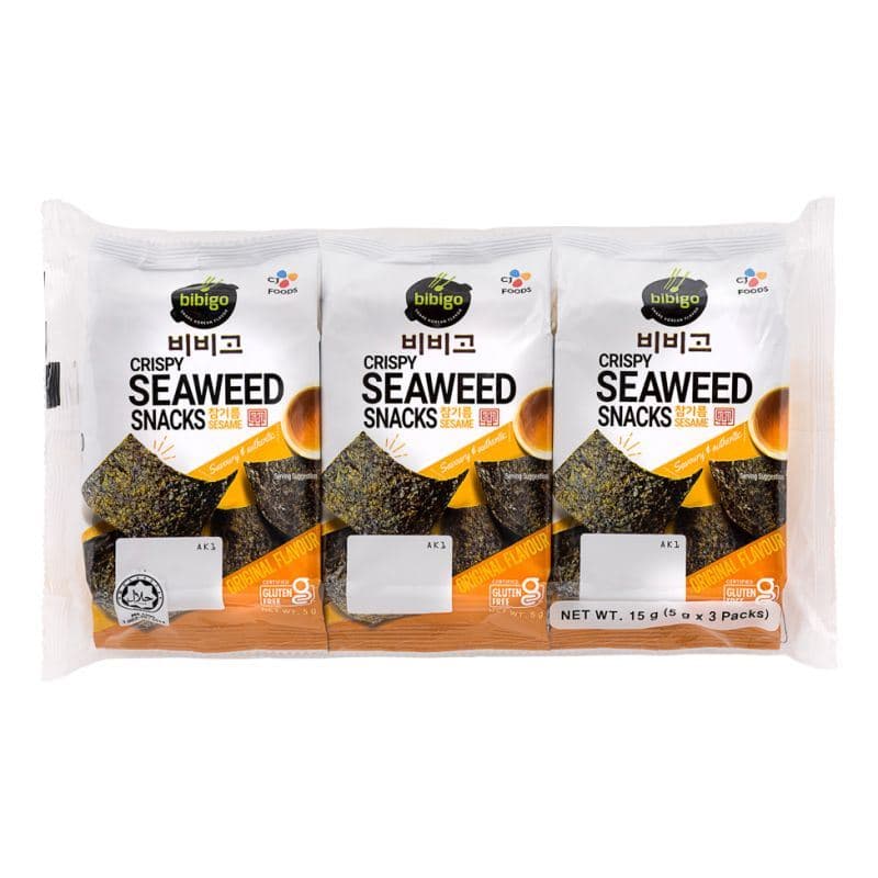 Crispy Seaweed Snacks Korean BBQ 3pack (15g), Bibigo