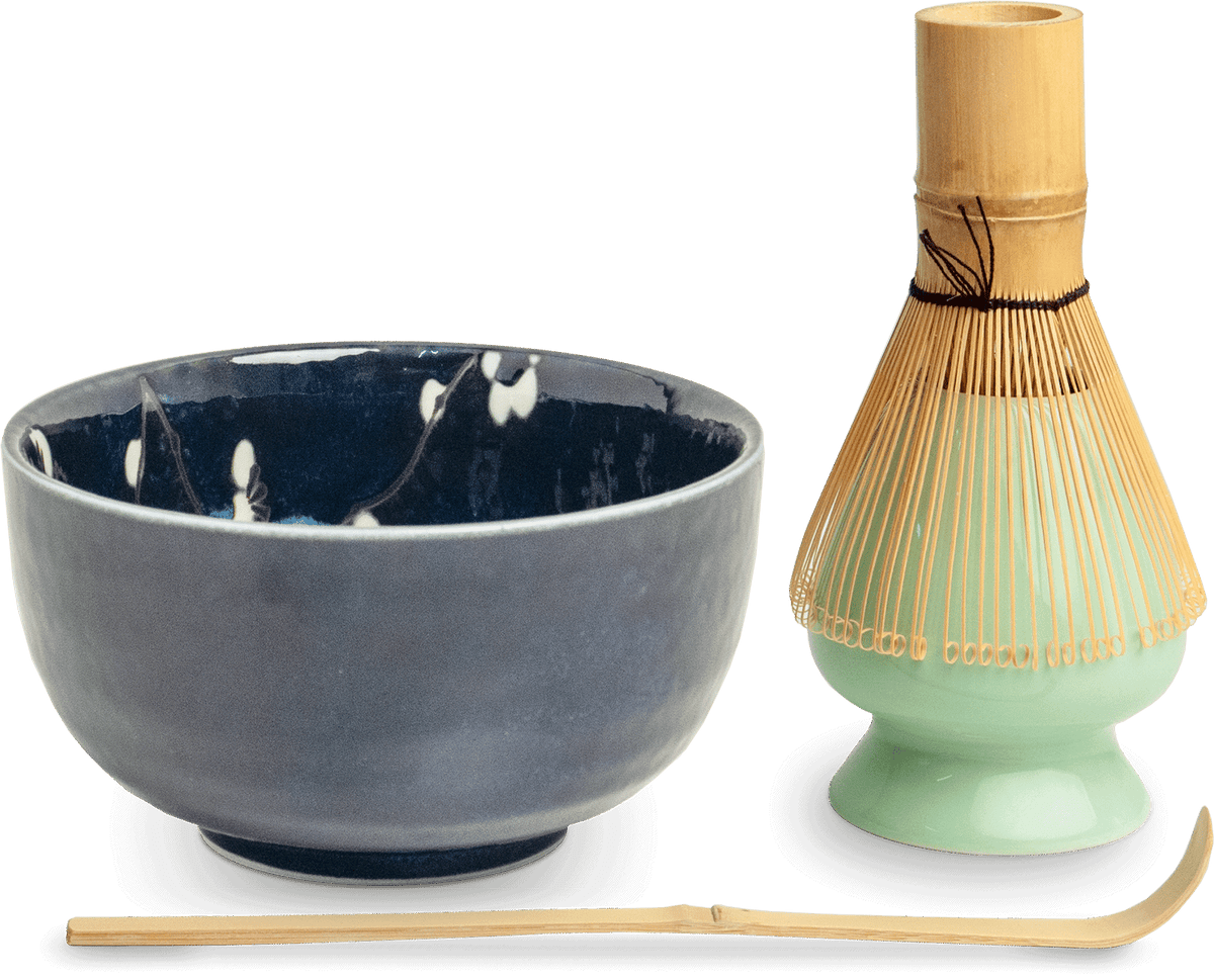 Matchaset med Hana blå-design. Storlek: Ø13 cm | H7 cm..
