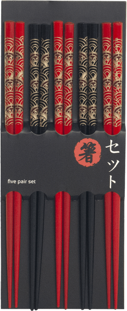 Japanska pinnar rödsvart 5-pack