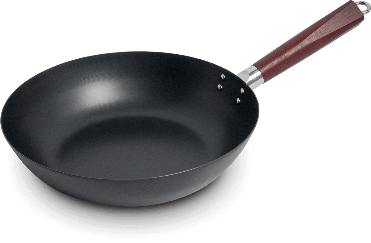 Wok i kolstål. Storlek: Ø30 cm.
