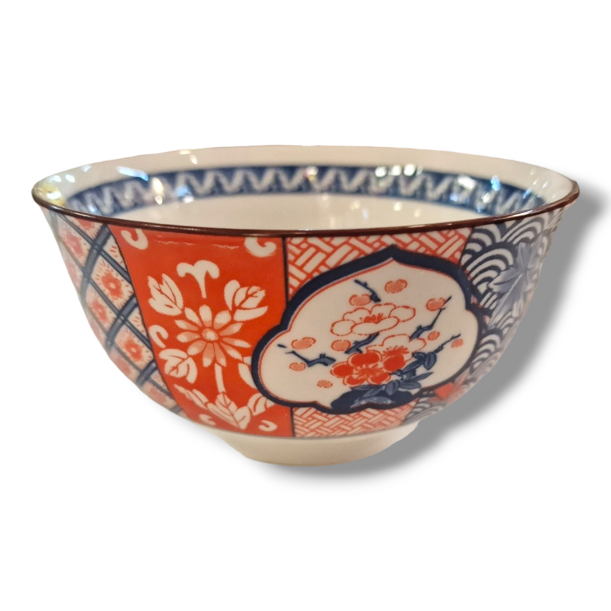 Mellan skål japansk blå röd imari porslin