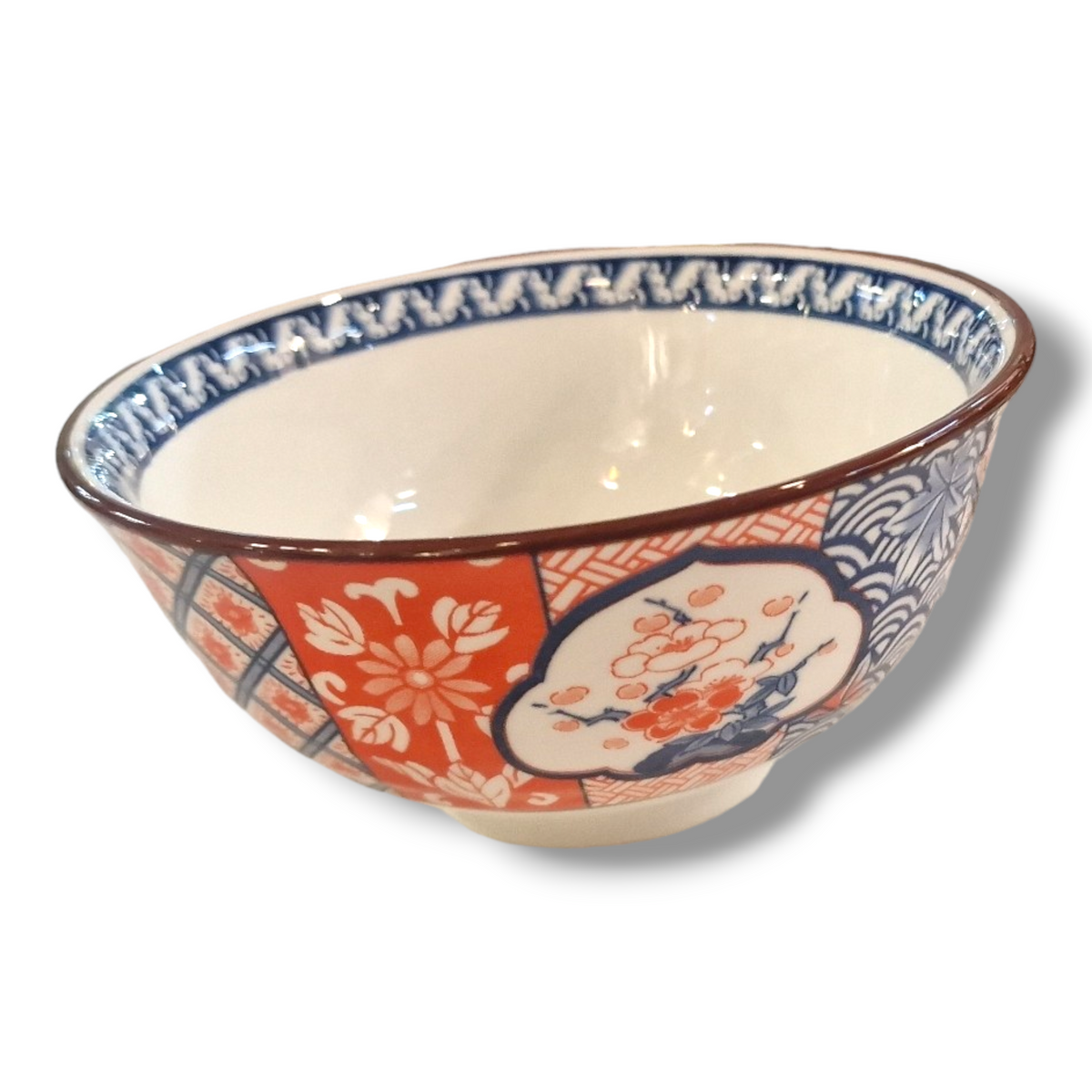 Mellan skål japansk blå röd imari porslin