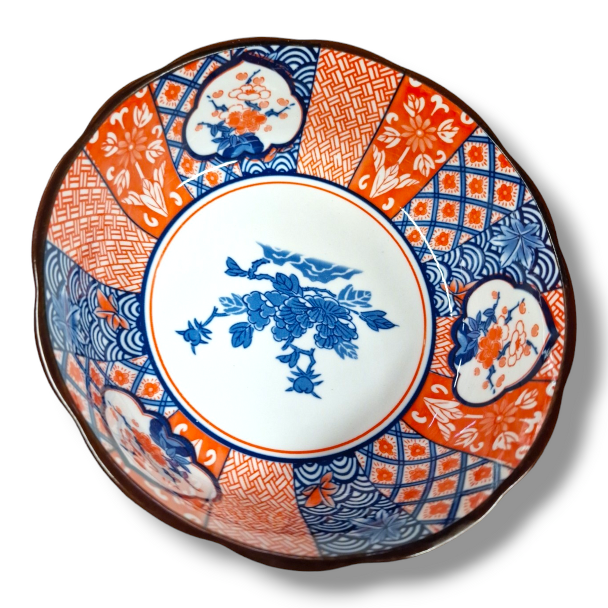 Mellan skål japansk blå röd imari porslin