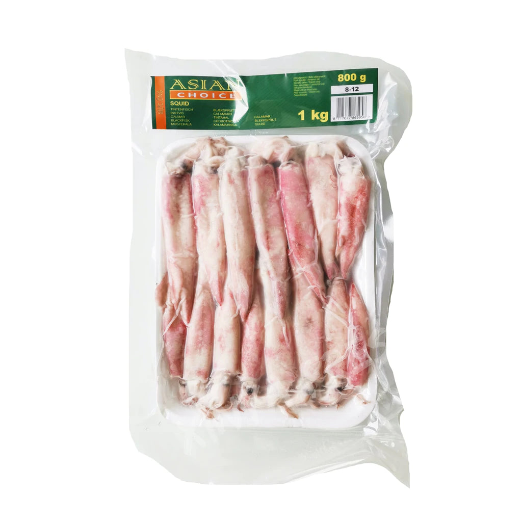 Bläckfisk med huvud( Storlek 8-12) 800g, Asian Choice