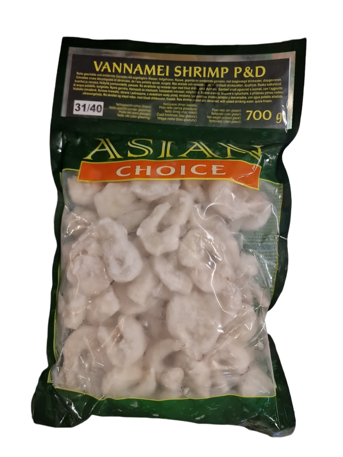 Djupfrysta Vannamei Räkor P&D 31-40 700g, Asian Choice